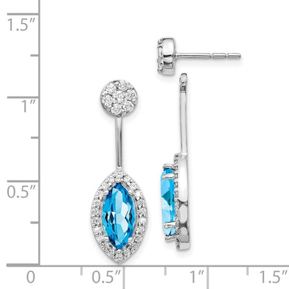 14k White Gold Real Diamond & Blue Topaz Earrings
