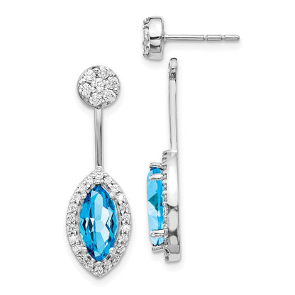 14k White Gold Real Diamond & Blue Topaz Earrings