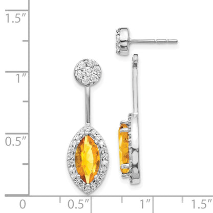 14k White Gold Real Diamond/Marquise Citrine Front/Back Earrings