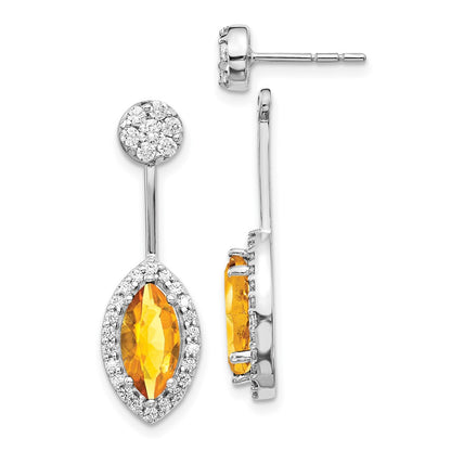 14k White Gold Real Diamond/Marquise Citrine Front/Back Earrings