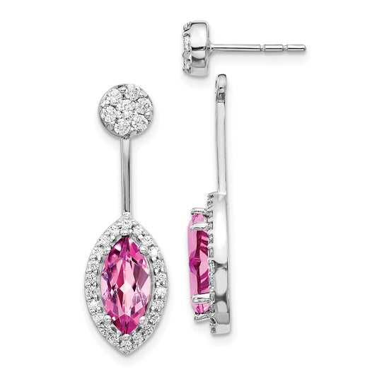 Solid 14k White Gold Simulated CZ & Created PinK Sapphire Earrings