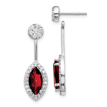 14k White Gold Real Diamond/Marquise Garnet Front/Back Earrings