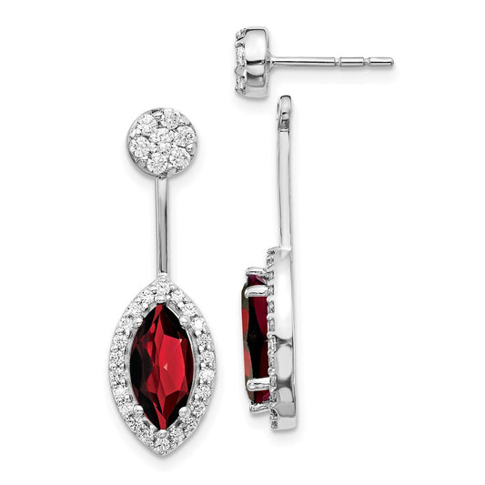 14k White Gold Real Diamond/Marquise Garnet Front/Back Earrings