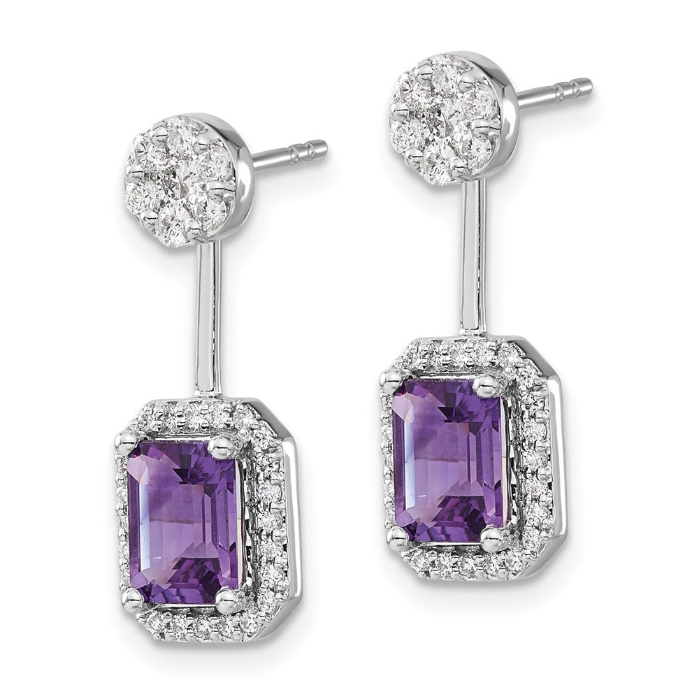 14k White Gold Real Diamond/Amethyst Front/Back Earrings