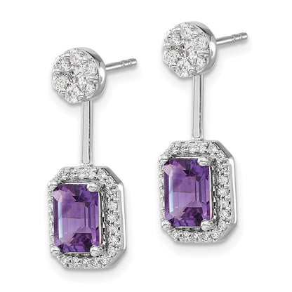 14k White Gold Real Diamond/Amethyst Front/Back Earrings
