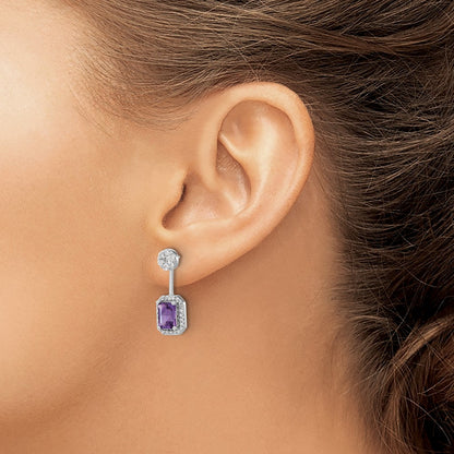 14k White Gold Real Diamond/Amethyst Front/Back Earrings