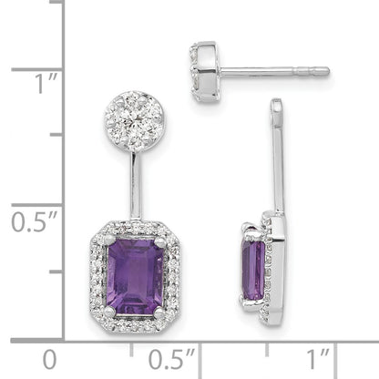 14k White Gold Real Diamond/Amethyst Front/Back Earrings