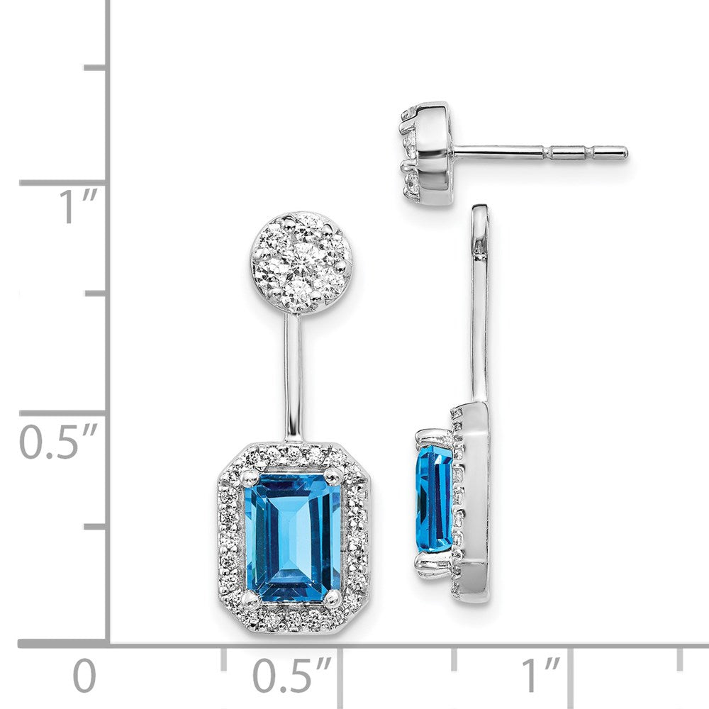 14k White Gold Real Diamond & Blue Topaz Earrings