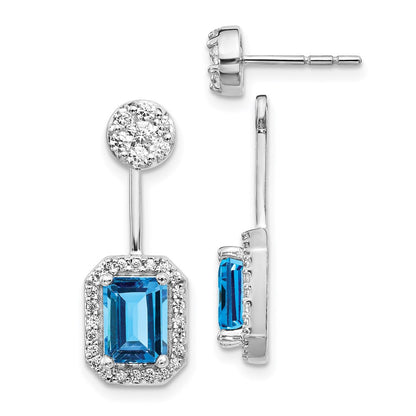 14k White Gold Real Diamond & Blue Topaz Earrings