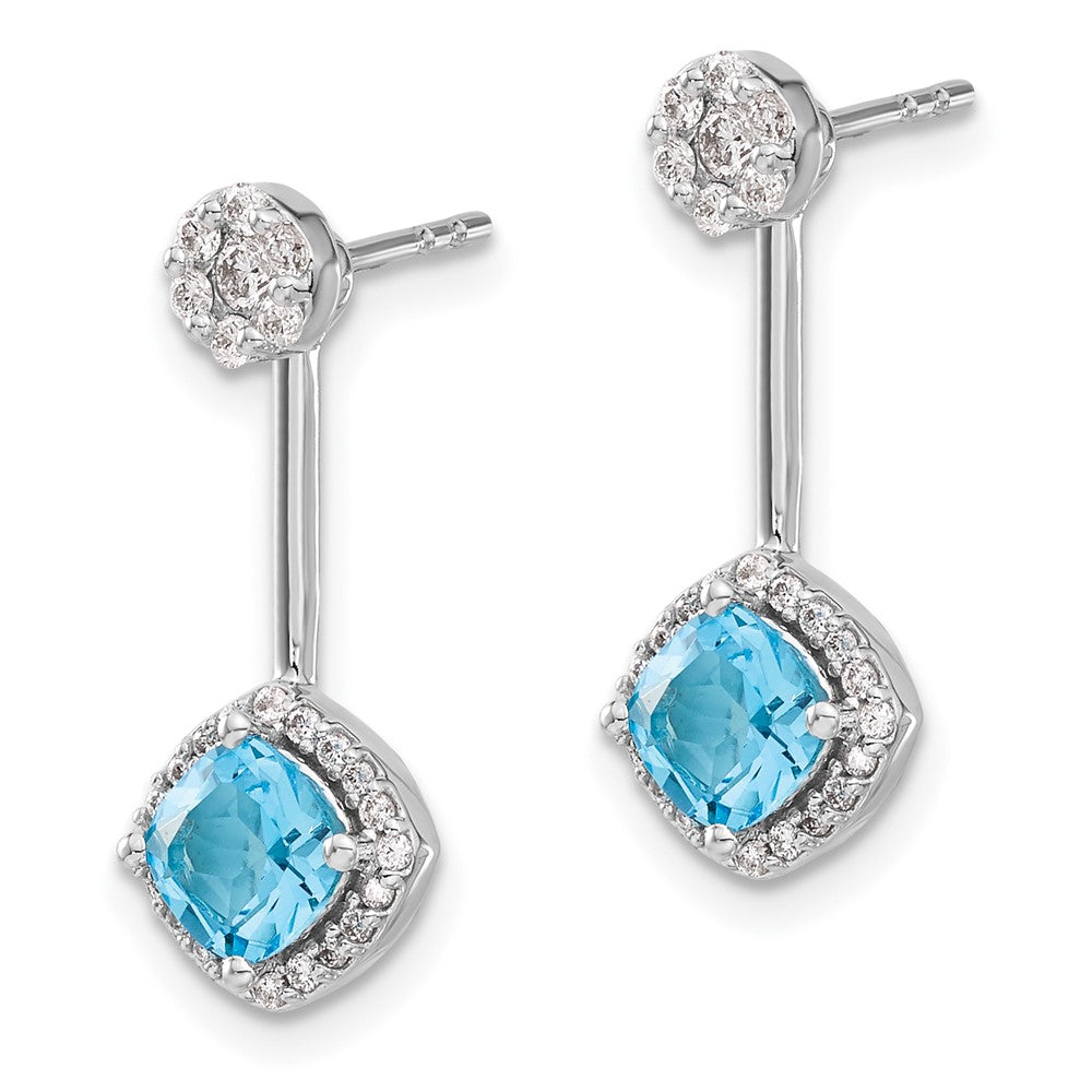 14k White Gold Real Diamond/Blue Topaz Front/Back Earrings