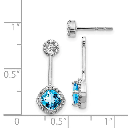 14k White Gold Real Diamond/Blue Topaz Front/Back Earrings
