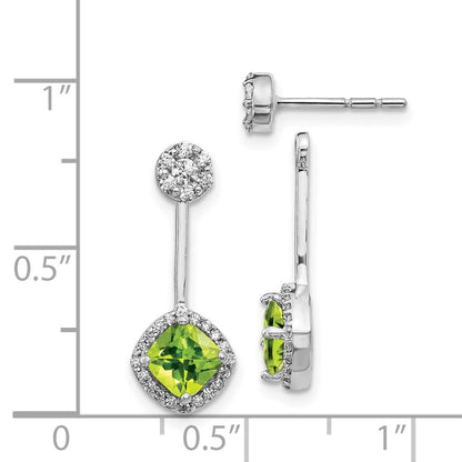 14k White Gold Real Diamond & Peridot Earrings