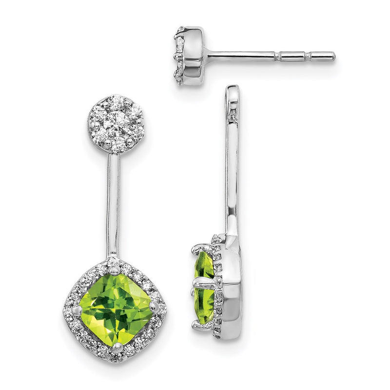 14k White Gold Real Diamond & Peridot Earrings