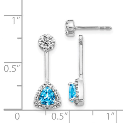 14k White Gold Real Diamond & Blue Topaz Earrings