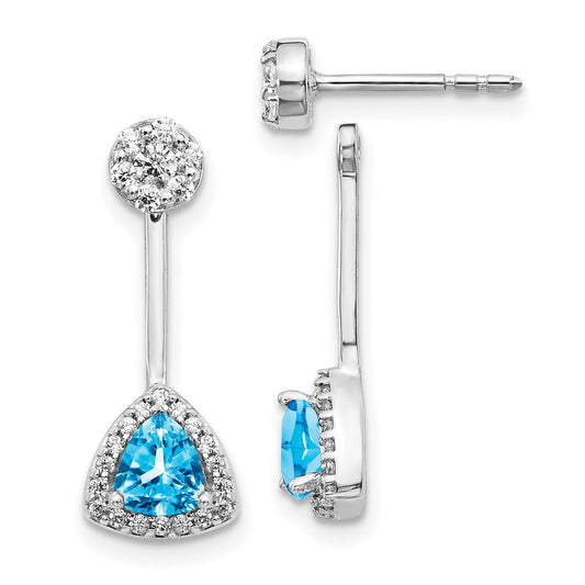 Solid 14k White Gold Simulated CZ & Blue Topaz Earrings
