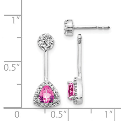 14k White Gold Real Diamond & Created Pink Sapphire Earrings
