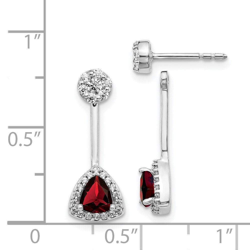 14k White Gold Real Diamond/Trillion Garnet Front/Back Earrings