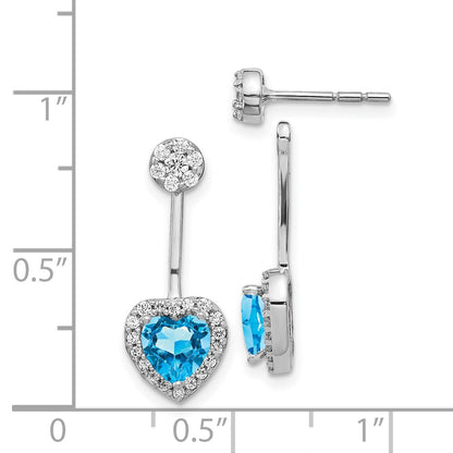 14k White Gold Real Diamond & Blue Topaz Earrings