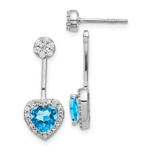 Solid 14k White Gold Simulated CZ & Blue Topaz Earrings