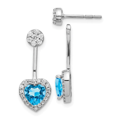 14k White Gold Real Diamond & Blue Topaz Earrings
