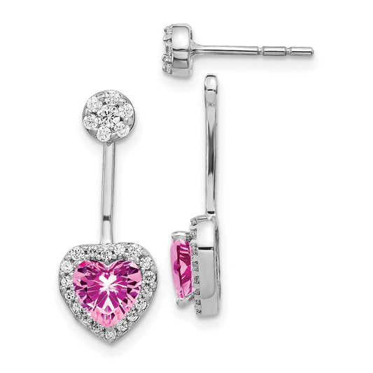 Solid 14k White Gold Simulated CZ & Created PinK Sapphire Earrings