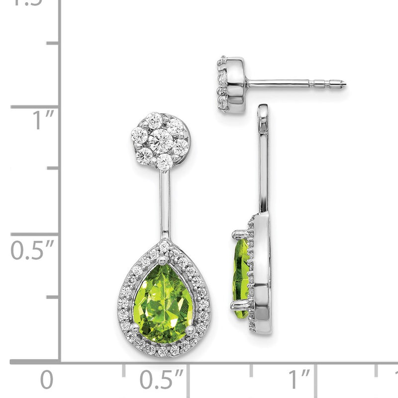 14k White Gold Real Diamond/Pear Peridot Front/Back Earrings