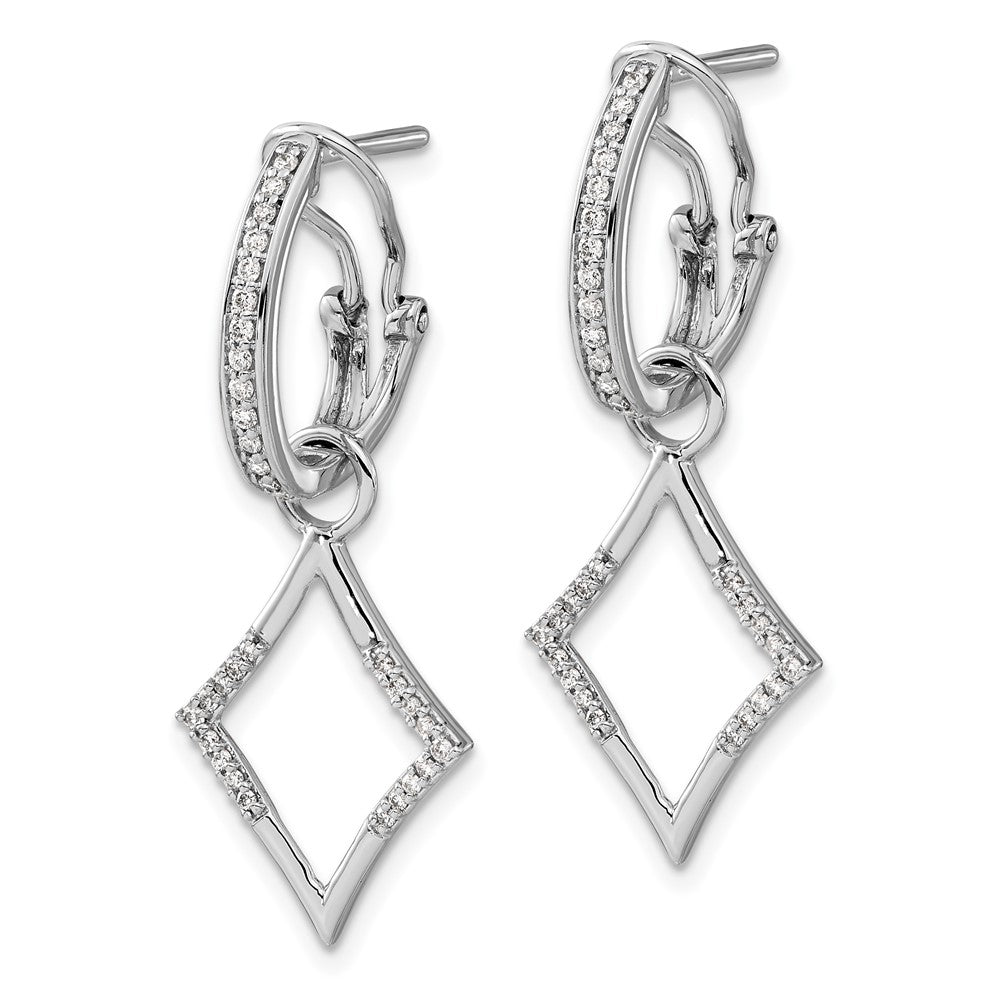 Solid 14k White Gold Simulated CZ Dangle Omega BacK Earrings