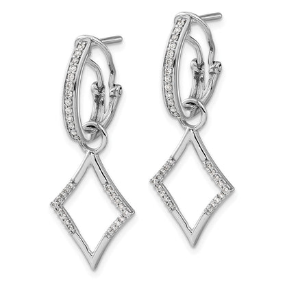 Solid 14k White Gold Simulated CZ Dangle Omega BacK Earrings