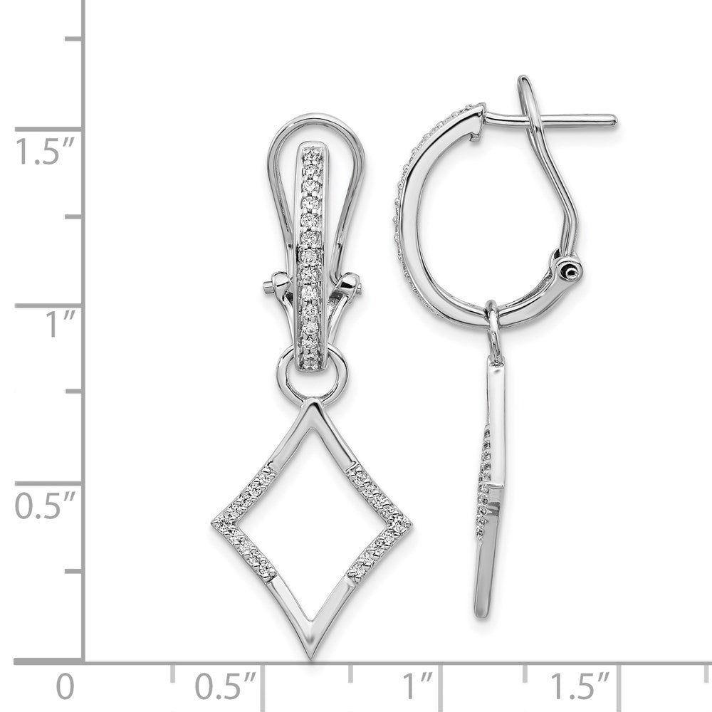 Solid 14k White Gold Simulated CZ Dangle Omega BacK Earrings