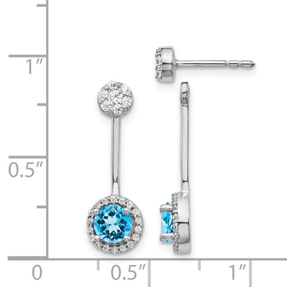 14k White Gold Real Diamond & Blue Topaz Earrings