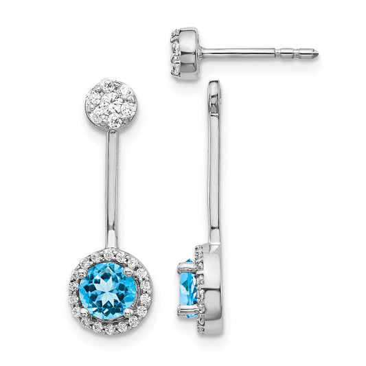 14k White Gold Real Diamond & Blue Topaz Earrings