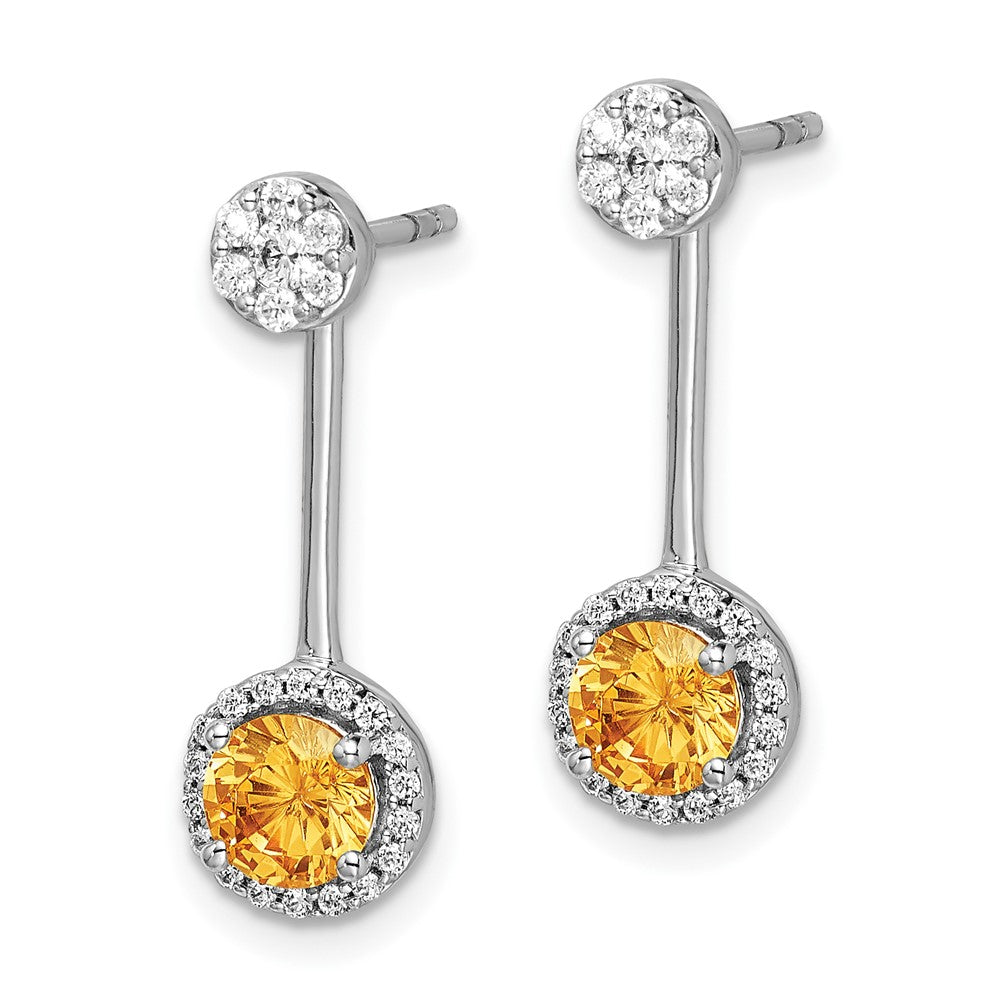 14k White Gold Real Diamond/Citrine Front/Back Earrings