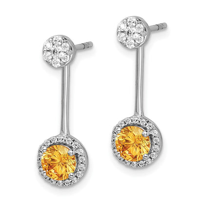 14k White Gold Real Diamond/Citrine Front/Back Earrings
