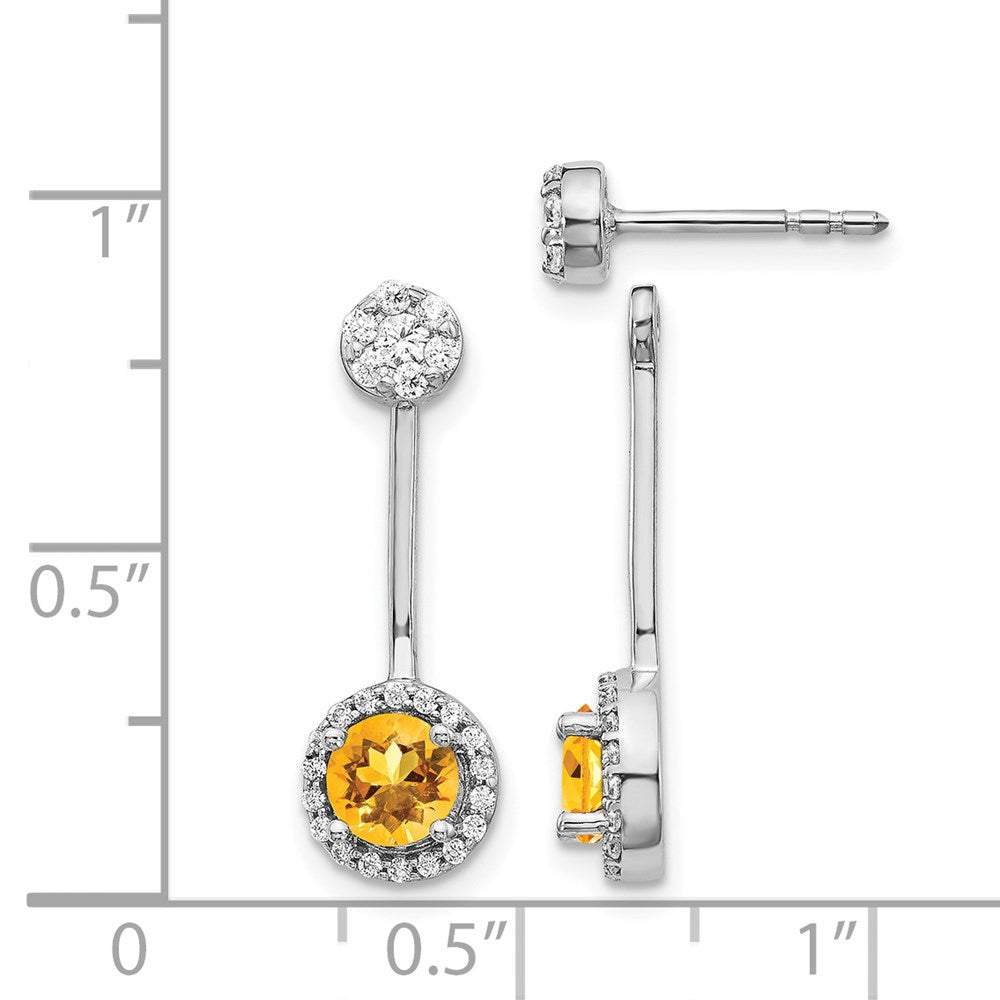 14k White Gold Real Diamond/Citrine Front/Back Earrings