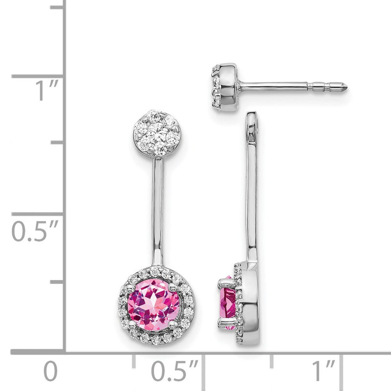 14k White Gold Real Diamond & Created Pink Sapphire Earrings