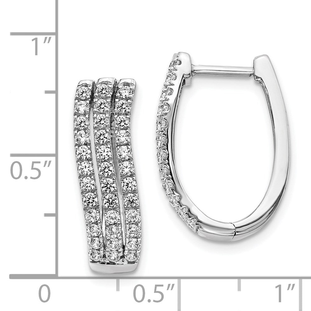14k White Gold 3-row Real Diamond Hinged Hoop Earrings