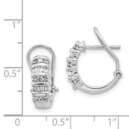 Solid 14k White Gold Simulated CZ Omega BacK Hoop Earrings