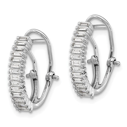 Solid 14k White Gold Baguette Simulated CZ Omega BacK Hoop Earrings