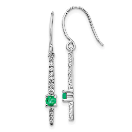 14k White Gold Real Diamond & Emerald Fancy Earrings