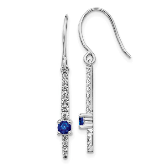 Solid 14k White Gold Simulated CZ and Sapphire Fancy Earrings