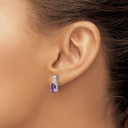 14k White Gold Amethyst and Real Diamond Earrings