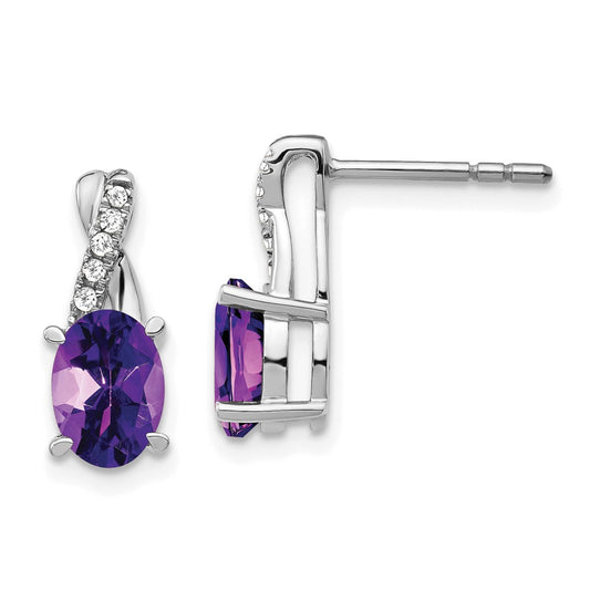 14k White Gold Amethyst and Real Diamond Earrings
