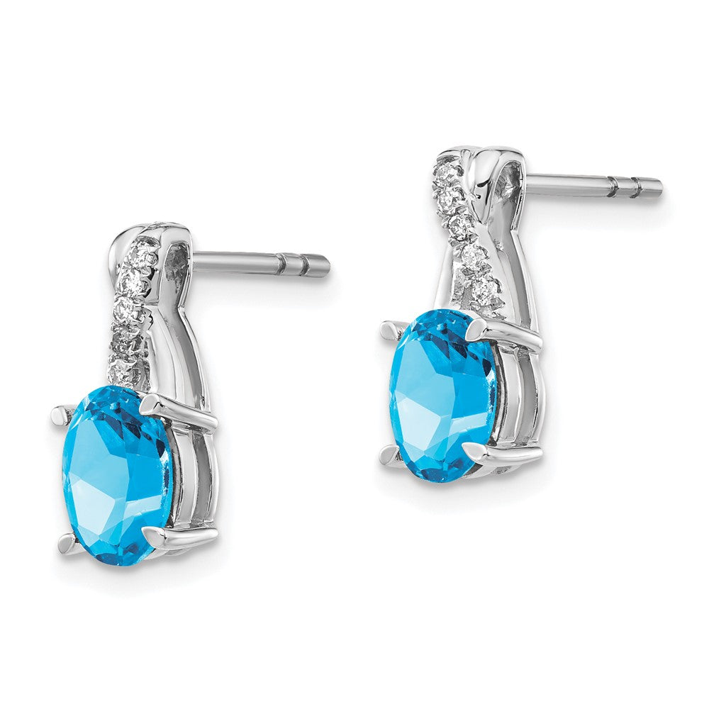 14k White Gold Blue Topaz and Real Diamond Earrings