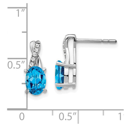 14k White Gold Blue Topaz and Real Diamond Earrings