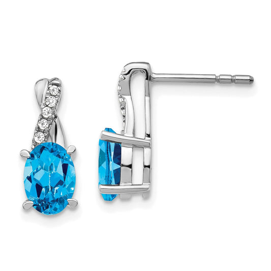 14k White Gold Blue Topaz and Real Diamond Earrings