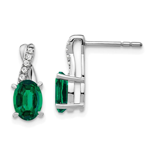 14k White Gold Emerald and Real Diamond Earrings
