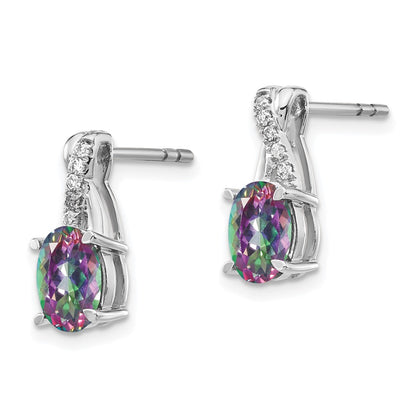 14k White Gold Mystic Fire Topaz and Real Diamond Earrings
