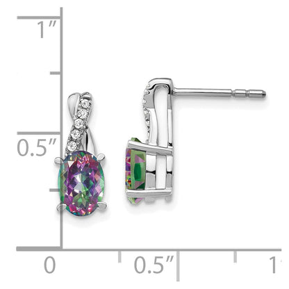 14k White Gold Mystic Fire Topaz and Real Diamond Earrings