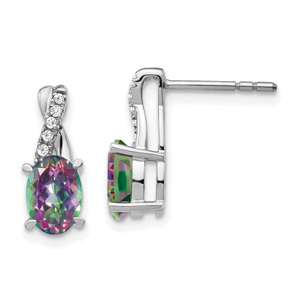 14k White Gold Mystic Fire Topaz and Real Diamond Earrings
