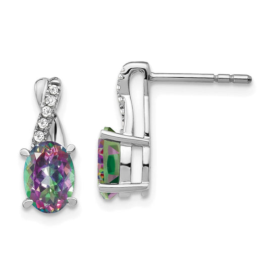 14k White Gold Mystic Fire Topaz and Real Diamond Earrings